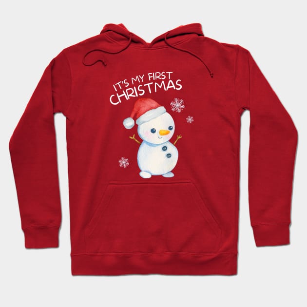 Cute Snowman Its My First Christmas Kids Gift Hoodie by Illustradise